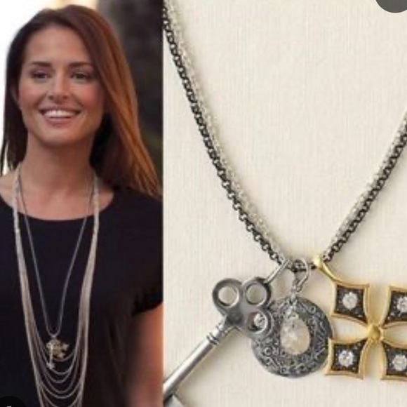Stella and Dot Silver and Gun metal Key Cross necklace - Picture 1 of 6
